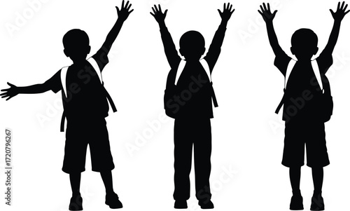 Back to school excited children silhouette vector illustration
