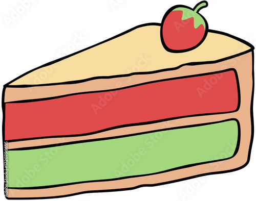 Matcha Strawberry Cake Slice Illustration
