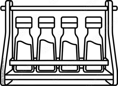 Outline drawing of laboratory test tubes in a rack for science use