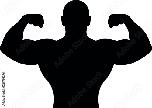 Muscular man silhouette flexing biceps power strength bodybuilding athlete vector