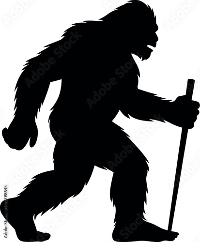 Silhouette of bigfoot walking with a cane mystery creature legend creature of the forest creature vector