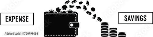 Money flowing out of a wallet towards savings, illustrating expense management