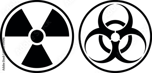 Radiation and biohazard symbols side by side danger warning icons vector