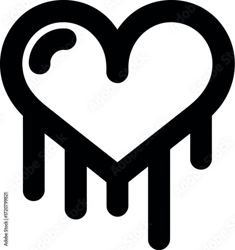 Melting heart symbol artistic black and white line art for love and emotion concepts vector