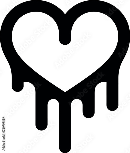 Minimalist black and white dripping heart symbol graphic design element vector