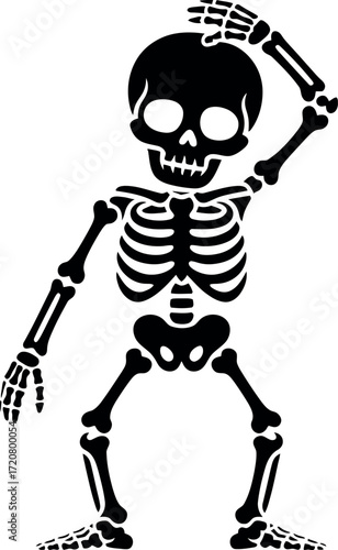 Whimsical cartoon skeleton character with questioning pose and big eyes vector