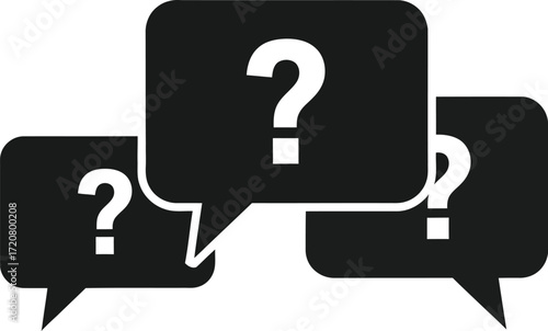 Three black speech bubbles with question marks inside, symbolizing confusion or inquiry.