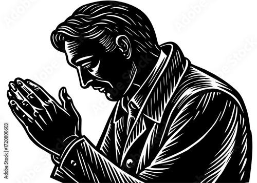 Man Praying Silhouette, Islamic Religion Worship SVG, PNG