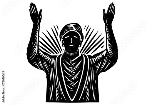 Man Raising Hands in Dua Silhouette, Islamic Worship Religion SVG, PNG