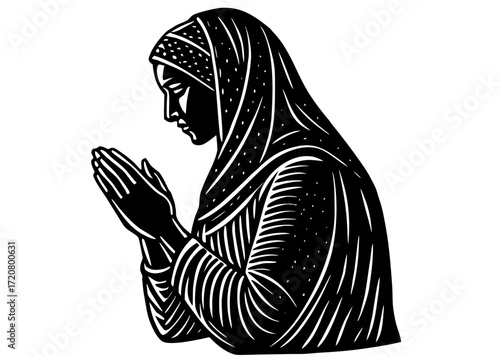 Woman Making Dua Silhouette, Islamic Worship Religion SVG, PNG