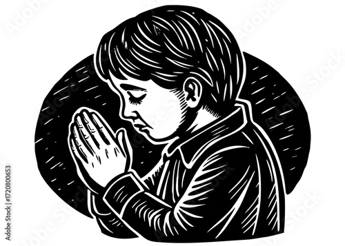 Child in Prayer Silhouette, Islamic Worship Religion SVG, PNG