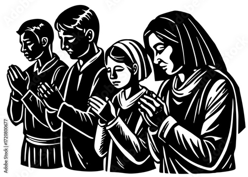 Family Praying Together Silhouette, Islamic Worship Religion SVG, PNG