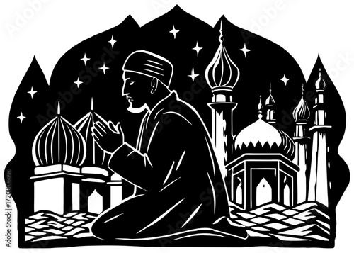 Imam Leading Prayer Silhouette, Islamic Worship Religion SVG, PNG