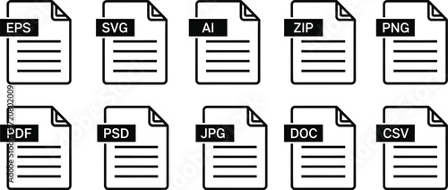 Collection of common file type icons for digital data and documents