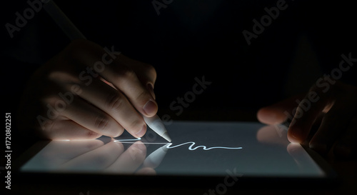 Electronic Signature on Tablet with Stylus for Digital Contracts and Documents