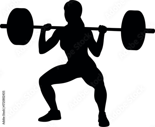 Silhouette of a woman performing a barbell squat exercise for strength training and fitness vector