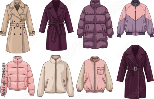 Collection of stylish winter coats and jackets for women, showcasing diverse fashion styles