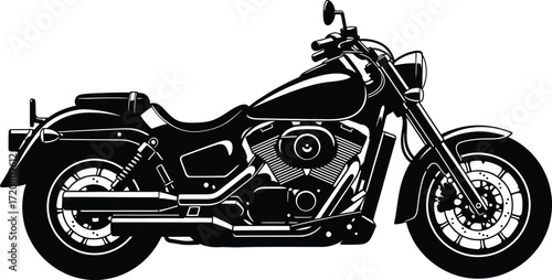 Sleek black motorcycle parked against a clean white background, ready for adventure.
