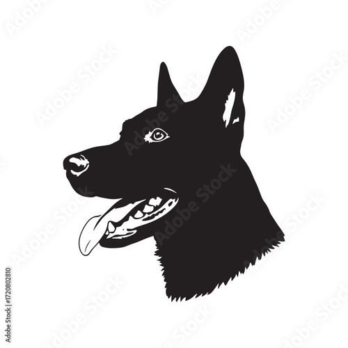 Black Silhouette of a German Shepherd Dog Head with Tongue Out