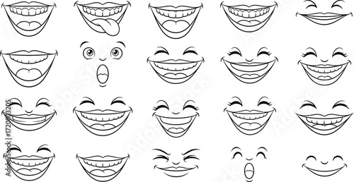 Collection of diverse cartoon mouths expressing various emotions and laughter.