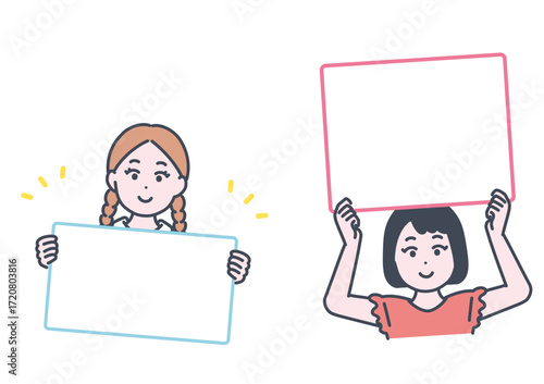 お知らせをする女の子二人のイラスト素材