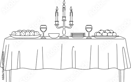 Elegant table setting with food and candelabra for a festive occasion