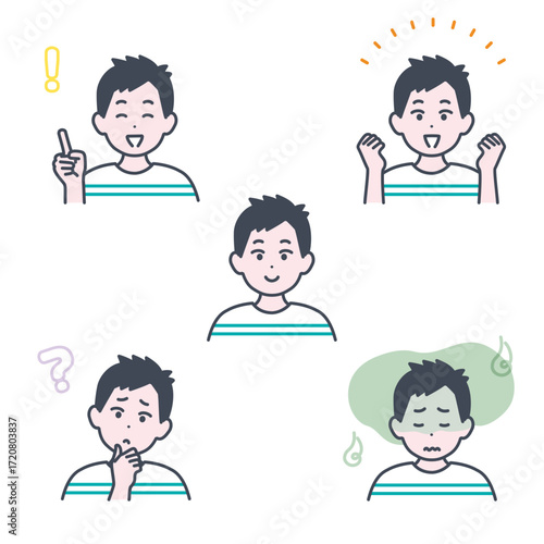 小学生くらいの男の子の表情イラスト素材セット