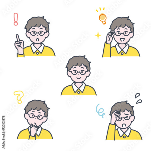 キッズ　男の子の表情　アイコン　イラストセット
