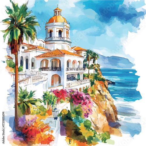 Tenerife Atlantic Vibes, watercolor clipart vector, isolated on a white background.