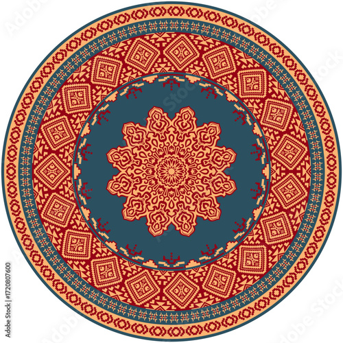 Round carpet, ethnic tribal mat pattern