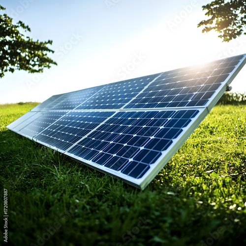 Wallpaper Mural Modern renewable energy solar panels installed on green grass field under bright sunlight, generating clean electricity with eco-friendly photovoltaic technologySolar panels renewable energy clean ele Torontodigital.ca