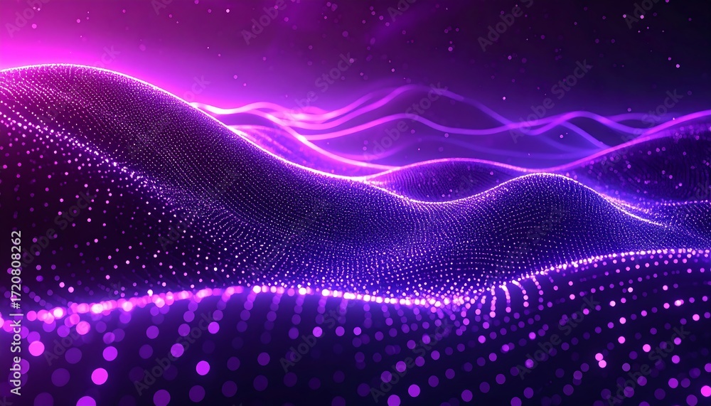 Fototapeta premium Abstract purple and pink glowing wave particles