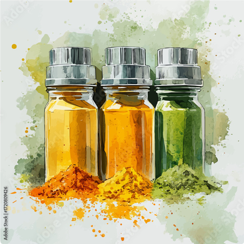 Spice Jar, watercolor drawing vector, isolated on a white background.
