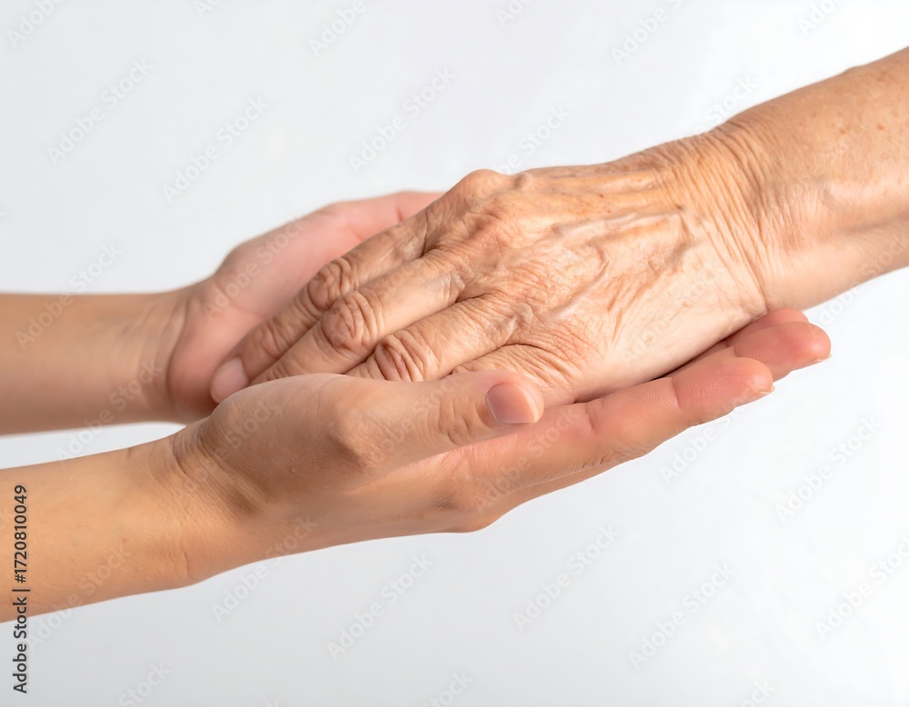 Fototapeta premium Two hands clasped together, showing care and connection
