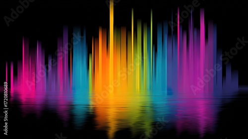 Vibrant Sound Wave Visualization with Colorful Reflections in Water