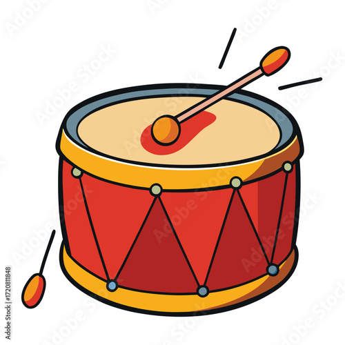 Cartoon drum with drumsticks on a white background musical instrument percussion