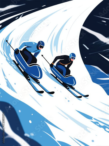 Luge Skier Sport Illustrator Artwork Design Template Poster