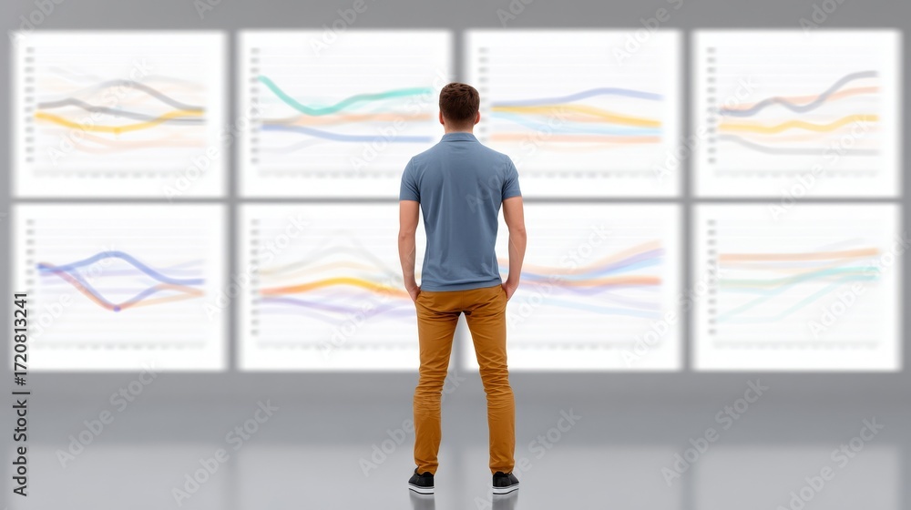 Obraz premium Man immersed in wall of documents, exploring information overload in the modern workplace.