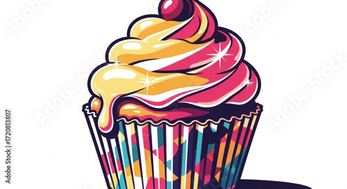 Delicious cupcake with colorful frosting vector illustration for bakery and dessert related designs