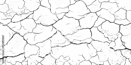black and white dust and cracked concrete wall Texture pattern design element white background.
