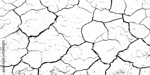 black and white dust and cracked concrete wall Texture pattern design element white background.