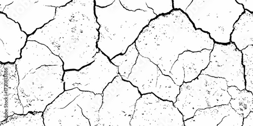 black and white dust and cracked concrete wall Texture pattern design element white background.