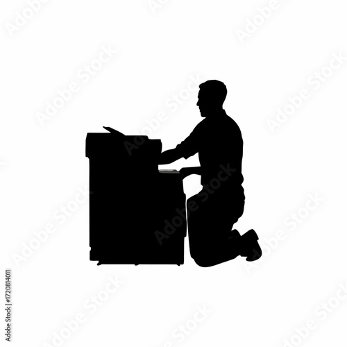 It staff troubleshooting printer issues silhouette