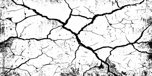 black and white dust and cracked concrete wall Texture pattern design element white background.