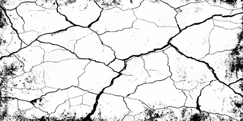 black and white dust and cracked concrete wall Texture pattern design element white background.