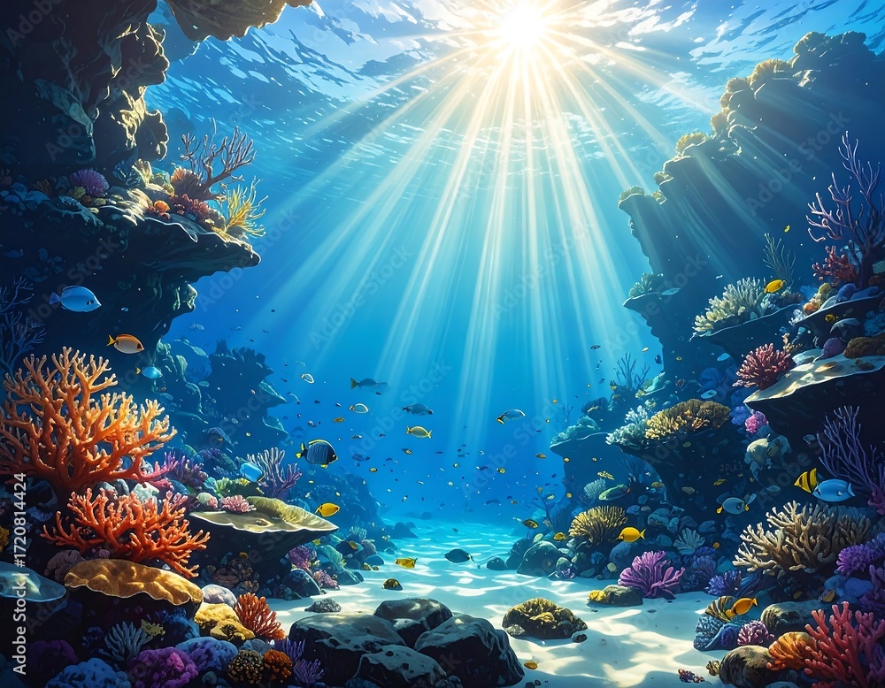 Fototapeta premium Vibrant underwater coral reef scene
