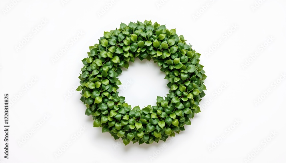 Obraz premium Lush Green Leaf Wreath White Background