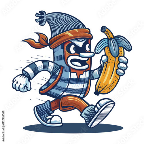A flat style illustration showing a bandit 
