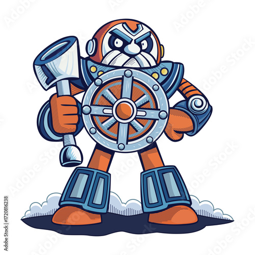 A flat style illustration showing a cosmic warrior 