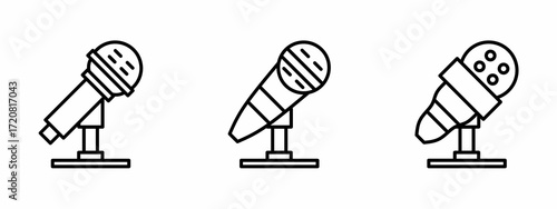 Stock vector. Microphone icons. Black microphone icon set. Microphone elements. Collection of microphone. Vector illustration.